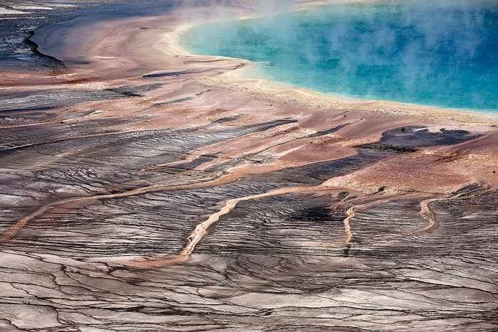 Part of the Grand Prismatic Spring along the Firehole River in Yellowstone National Park.