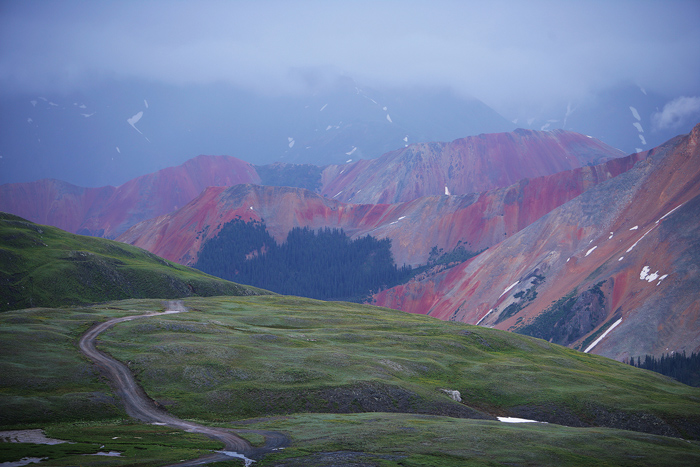 A rainstorm falls on Red Mountain in the San Juan Range of Colorado, viewed from Black Bear Pass.&nbsp;